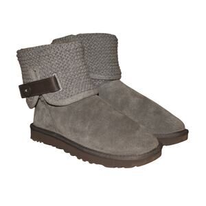 UGG $200 Gray Shaina Knit Foldover Suede Boots UGGpure Wool‎ Insole Size 7